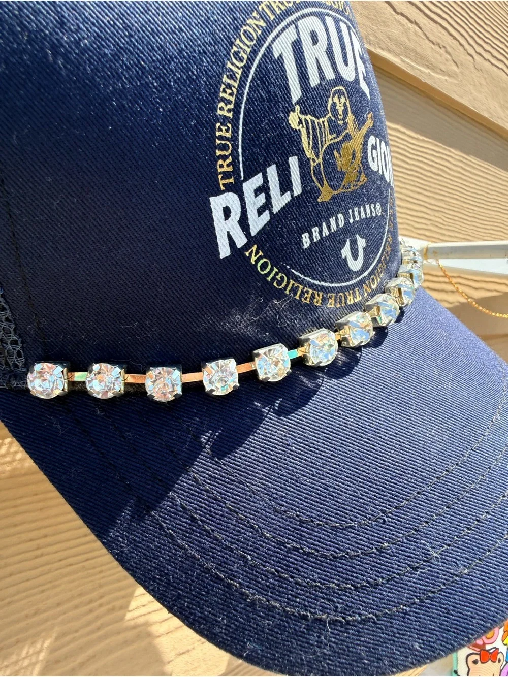 True Religion Navy Blue Logo Baseball Cap with Crystal Chain